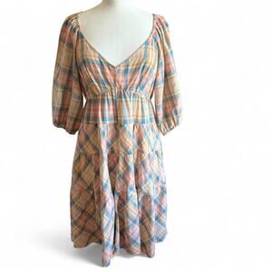 Drew Plaid Cottagecore V-Neck Tiered Mini dress